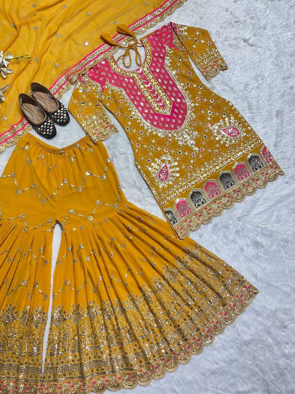 Ynf Faux Georgette KESH528 403 Suits & Dresses Wedding Collections Festive Collections Wholesale Sharara Salwar Suits Embroidery Suits Haldi Outfits Manufacturer
