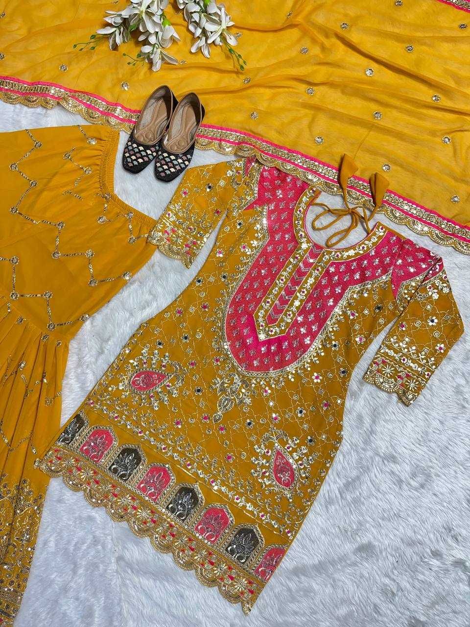 Ynf Faux Georgette KESH528 403 Suits & Dresses Wedding Collections Festive Collections Wholesale Sharara Salwar Suits Embroidery Suits Haldi Outfits Manufacturer