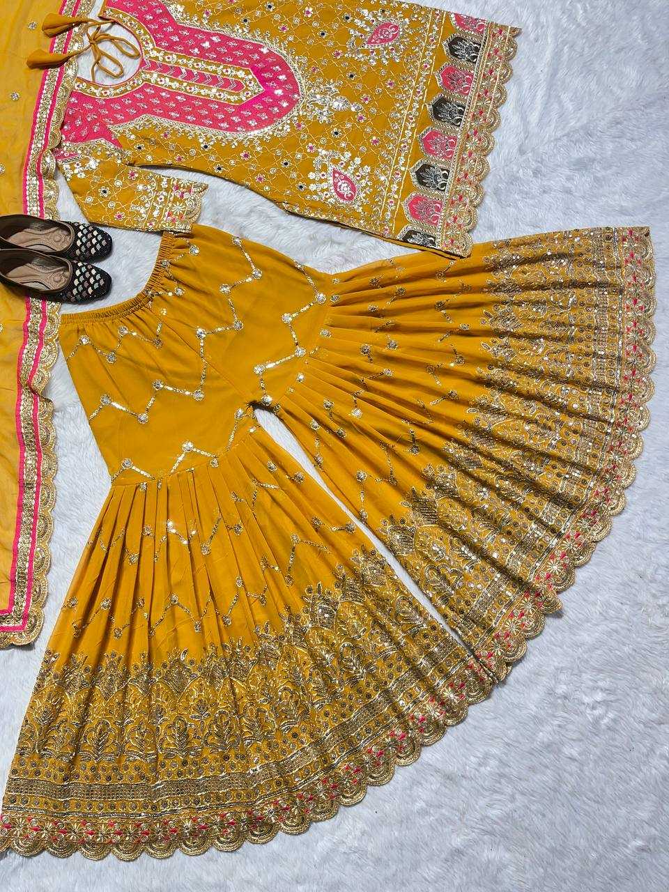 Ynf Faux Georgette KESH528 403 Suits & Dresses Wedding Collections Festive Collections Wholesale Sharara Salwar Suits Embroidery Suits Haldi Outfits Manufacturer