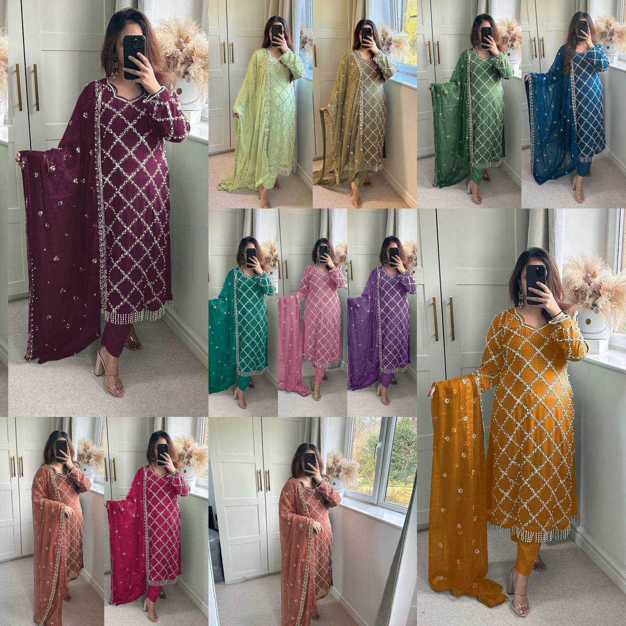 Ynf Faux Georgette KESH528 409 Suits & Dresses Wedding Collections Festive Collections Wholesale Embroidery Suits Georgette Suit Handwork Suits Manufacturer