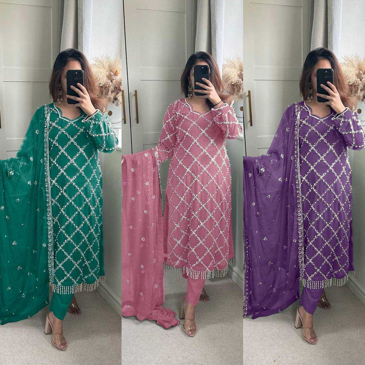 Ynf Faux Georgette KESH528 409 Suits & Dresses Wedding Collections Festive Collections Wholesale Embroidery Suits Georgette Suit Handwork Suits Manufacturer
