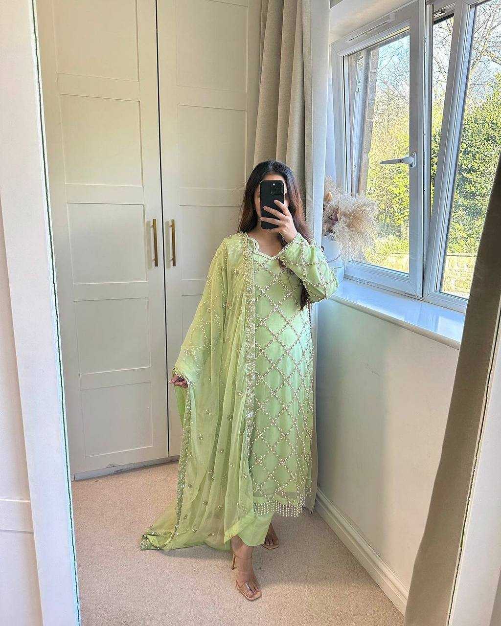 Ynf Faux Georgette KESH528 409 Suits & Dresses Wedding Collections Festive Collections Wholesale Embroidery Suits Georgette Suit Handwork Suits Manufacturer