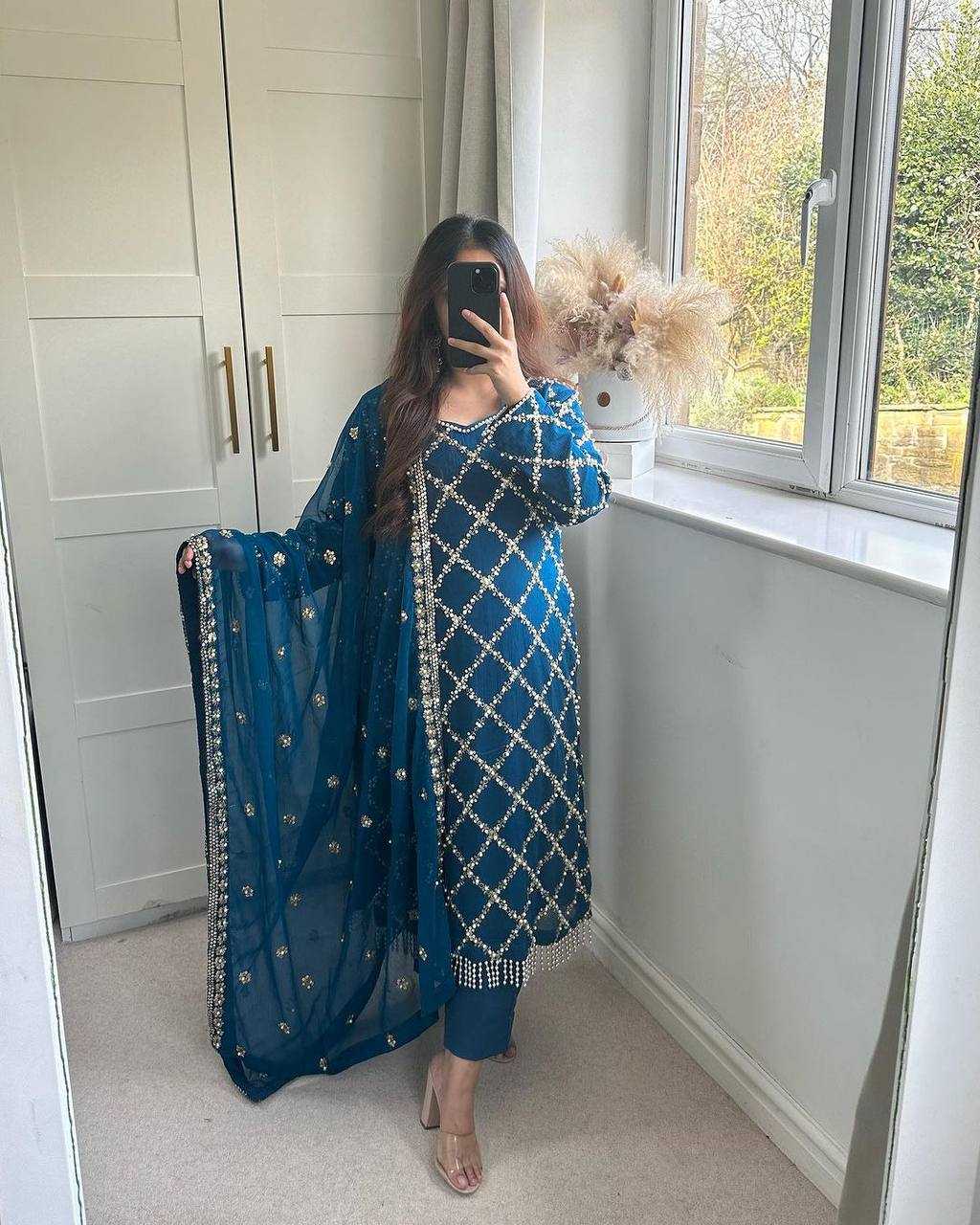 Ynf Faux Georgette KESH528 409 Suits & Dresses Wedding Collections Festive Collections Wholesale Embroidery Suits Georgette Suit Handwork Suits Manufacturer