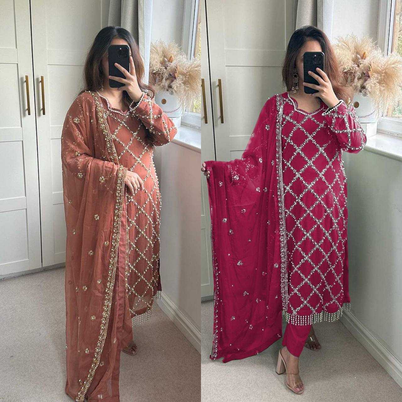 Ynf Faux Georgette KESH528 409 Suits & Dresses Wedding Collections Festive Collections Wholesale Embroidery Suits Georgette Suit Handwork Suits Manufacturer