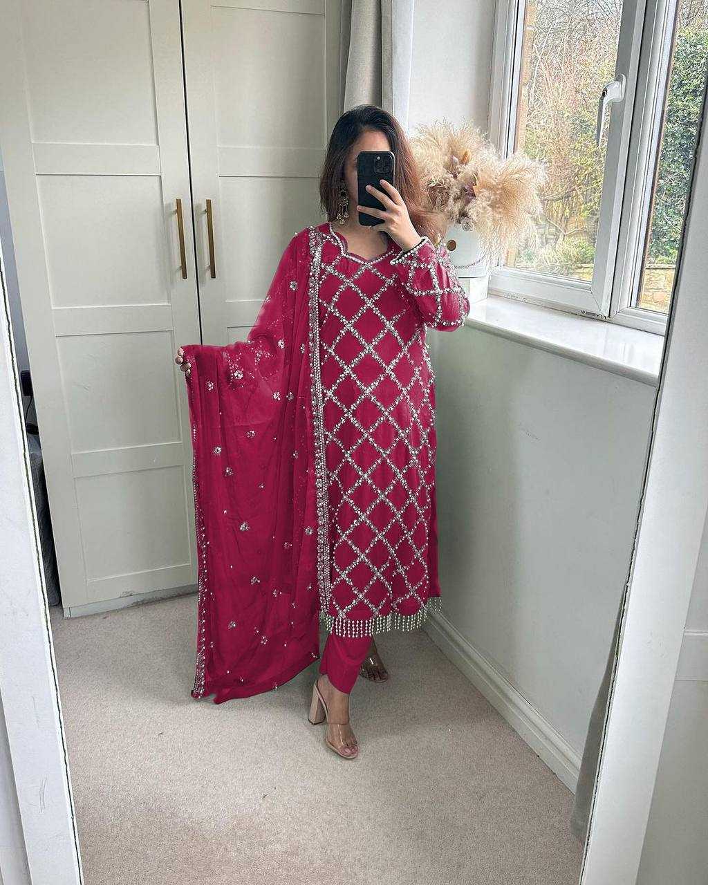 Ynf Faux Georgette KESH528 409 Suits & Dresses Wedding Collections Festive Collections Wholesale Embroidery Suits Georgette Suit Handwork Suits Manufacturer