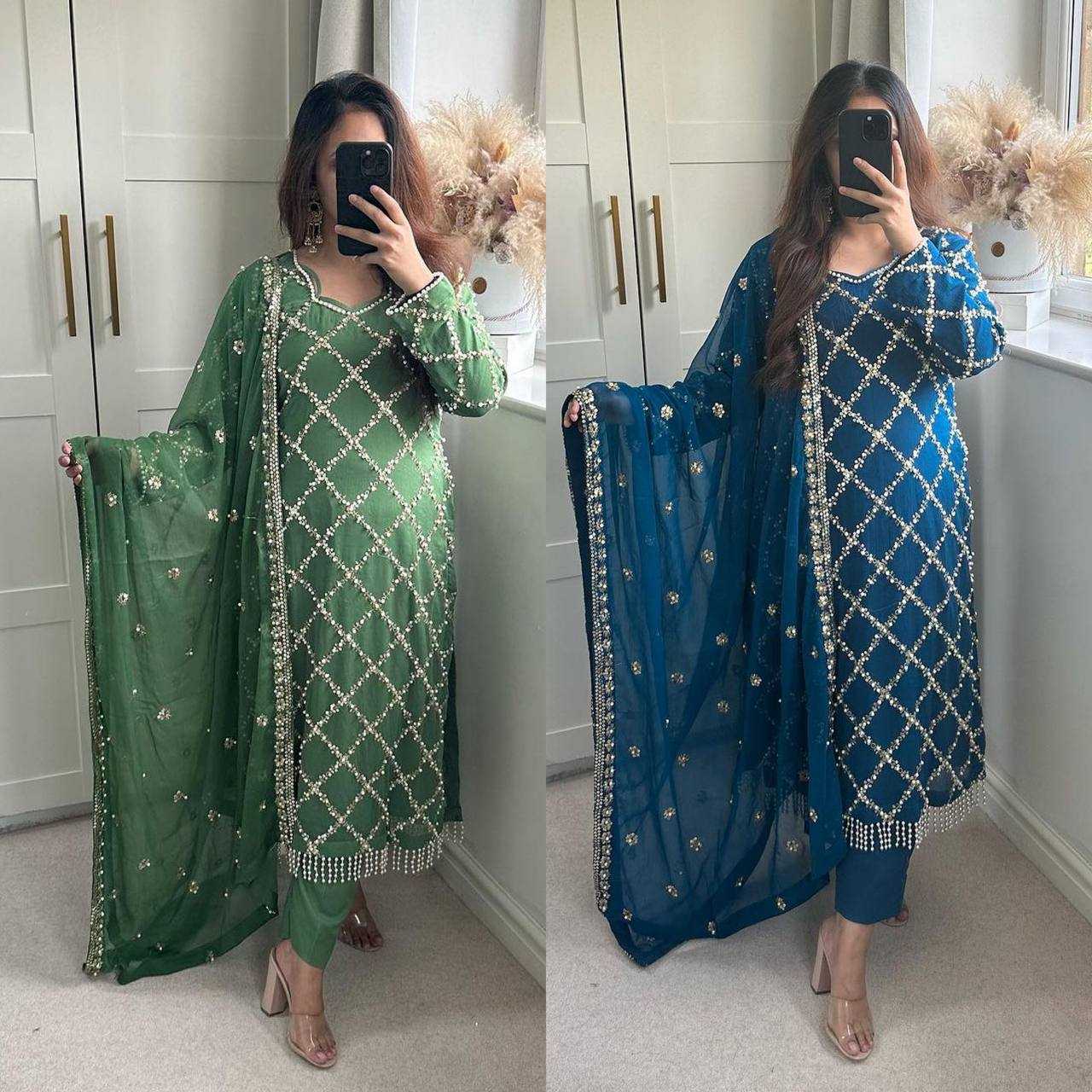 Ynf Faux Georgette KESH528 409 Suits & Dresses Wedding Collections Festive Collections Wholesale Embroidery Suits Georgette Suit Handwork Suits Manufacturer