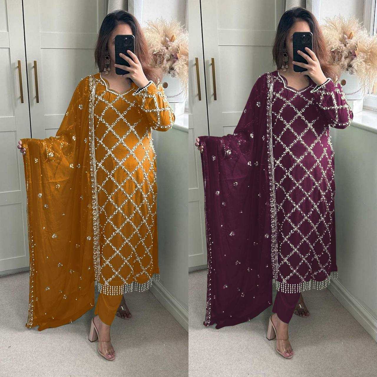 Ynf Faux Georgette KESH528 409 Suits & Dresses Wedding Collections Festive Collections Wholesale Embroidery Suits Georgette Suit Handwork Suits Manufacturer