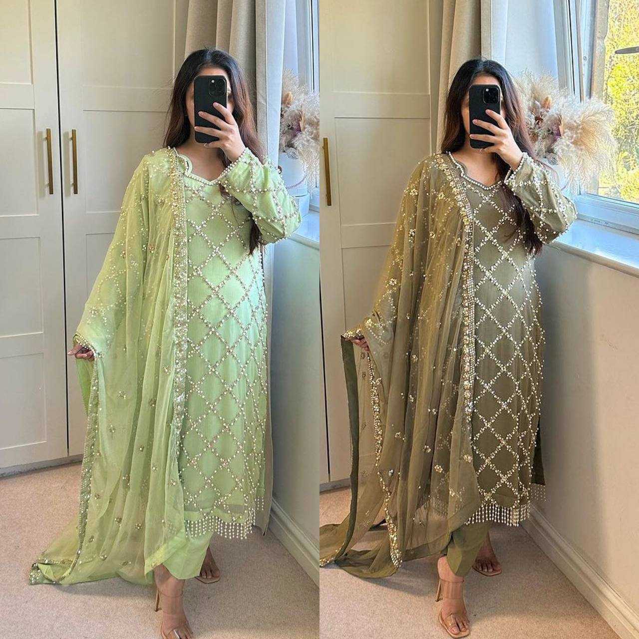 Ynf Faux Georgette KESH528 409 Suits & Dresses Wedding Collections Festive Collections Wholesale Embroidery Suits Georgette Suit Handwork Suits Manufacturer