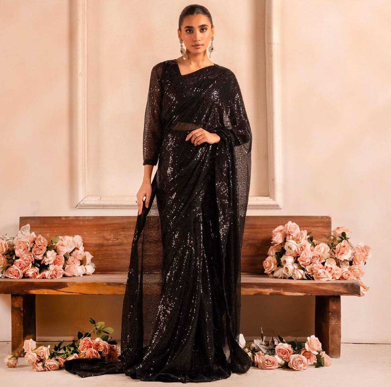 Ynf Faux Georgette KESH533 5072 Sarees Wholesale Party Wear Sarees Fancy Sarees Sequence Sarees Embroidered Sarees Manufacturer