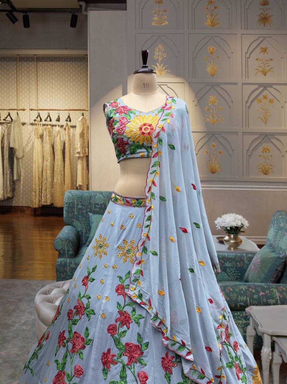 Ynf Faux Georgette KESH533 5089 Lehengas Wholesale Fancy Lehenga Embroidered Lehenga Lehenga For Haldi Sequins Lehenga Lehenga With Cancan Manufacturer
