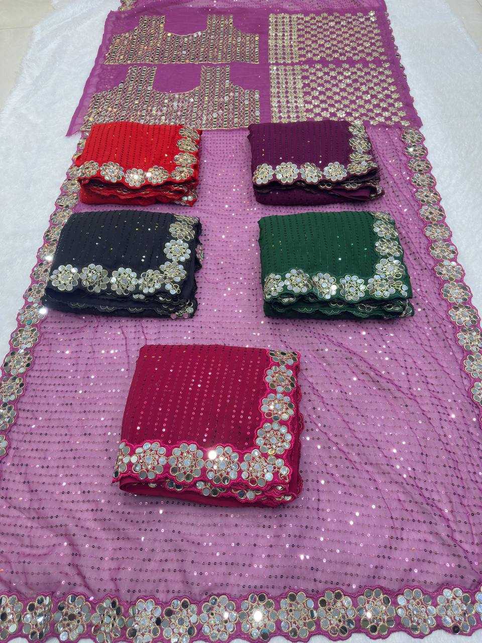 Ynf Faux Georgette KESH533 5094 Sarees Wholesale Party Wear Sarees Fancy Sarees Embroidered Sarees Lace Border Sarees Manufacturer