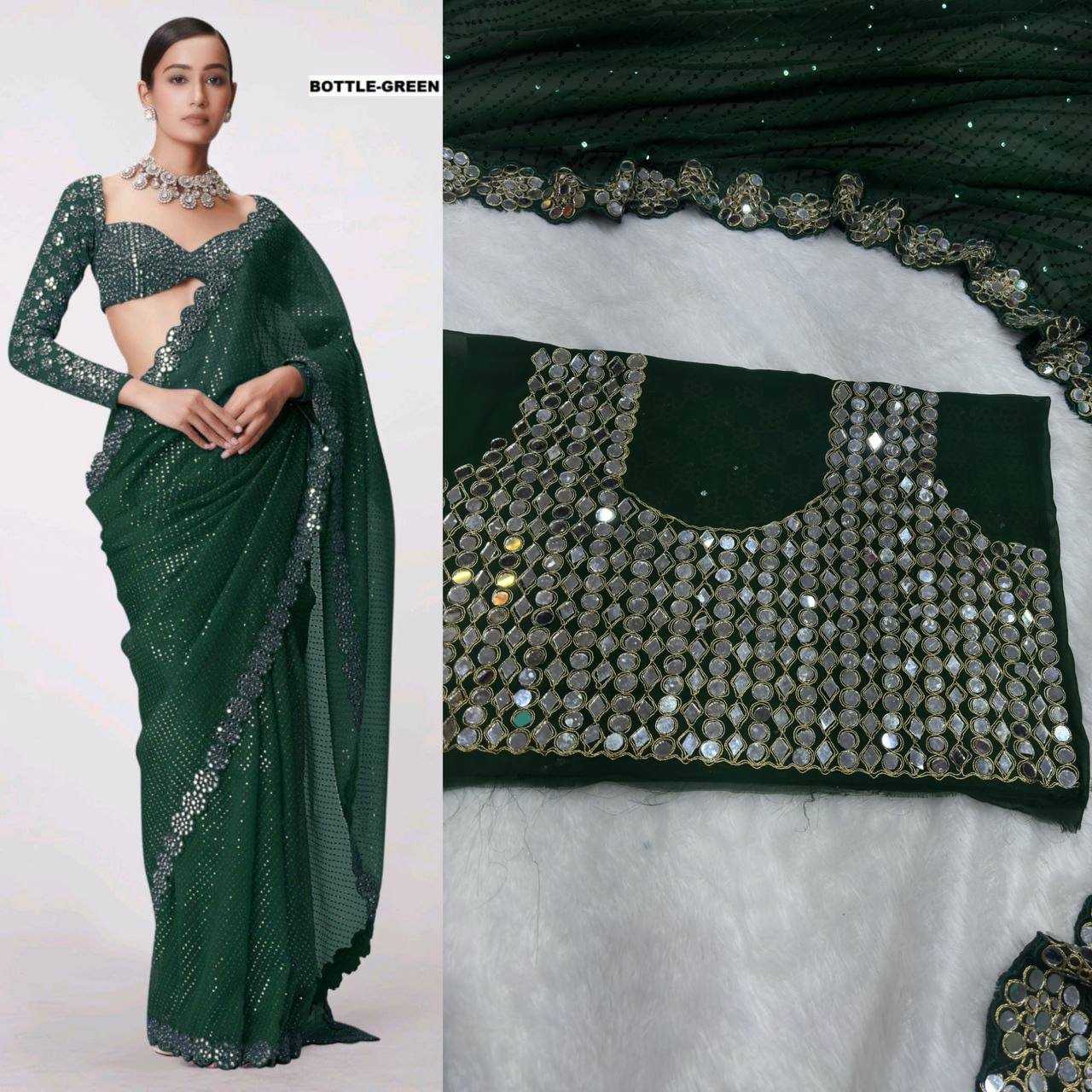 Ynf Faux Georgette KESH533 5094 Sarees Wholesale Party Wear Sarees Fancy Sarees Embroidered Sarees Lace Border Sarees Manufacturer