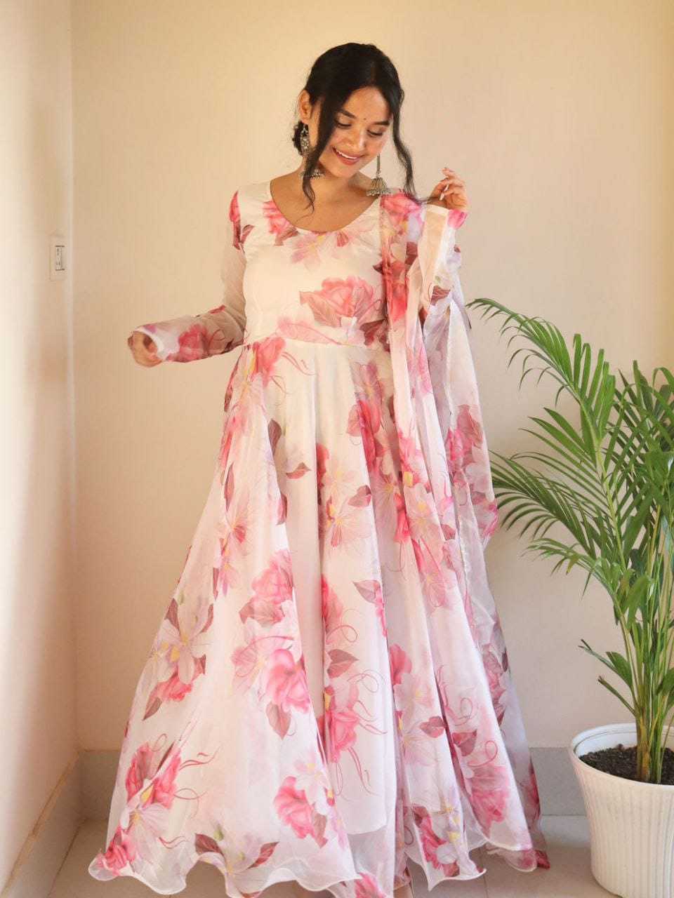 Ynf Faux Georgette RIN157 118 Gowns Festive Collections Plus Size Collections Wholesale Printed Gowns Georgette Gown Onam Collections Manufacturer