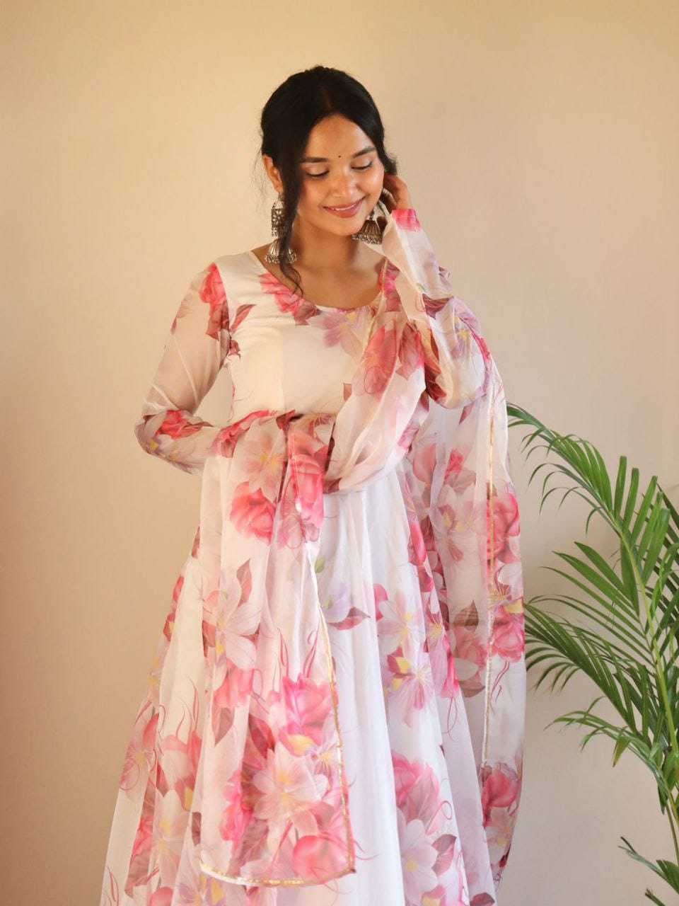 Ynf Faux Georgette RIN157 118 Gowns Festive Collections Plus Size Collections Wholesale Printed Gowns Georgette Gown Onam Collections Manufacturer