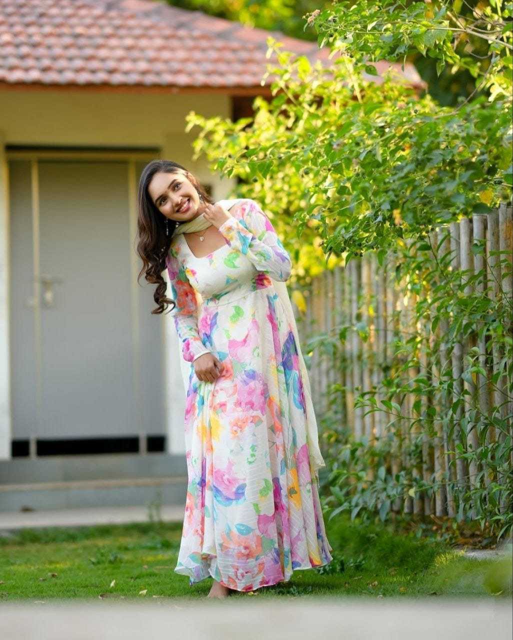 Ynf Faux Georgette RIN157 169 Gowns Festive Collections Plus Size Collections Wholesale Georgette Gown White Gown Onam Collections Manufacturer