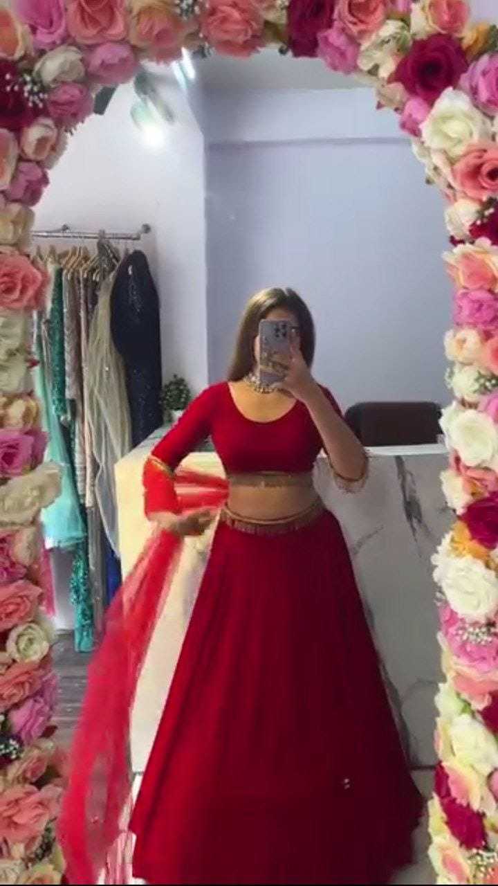 Ynf Faux Georgette RIN157 5121 Lehengas Plus Size Collections Wholesale Wedding Lehenga Georgette Lehenga Red Lehenga Manufacturer