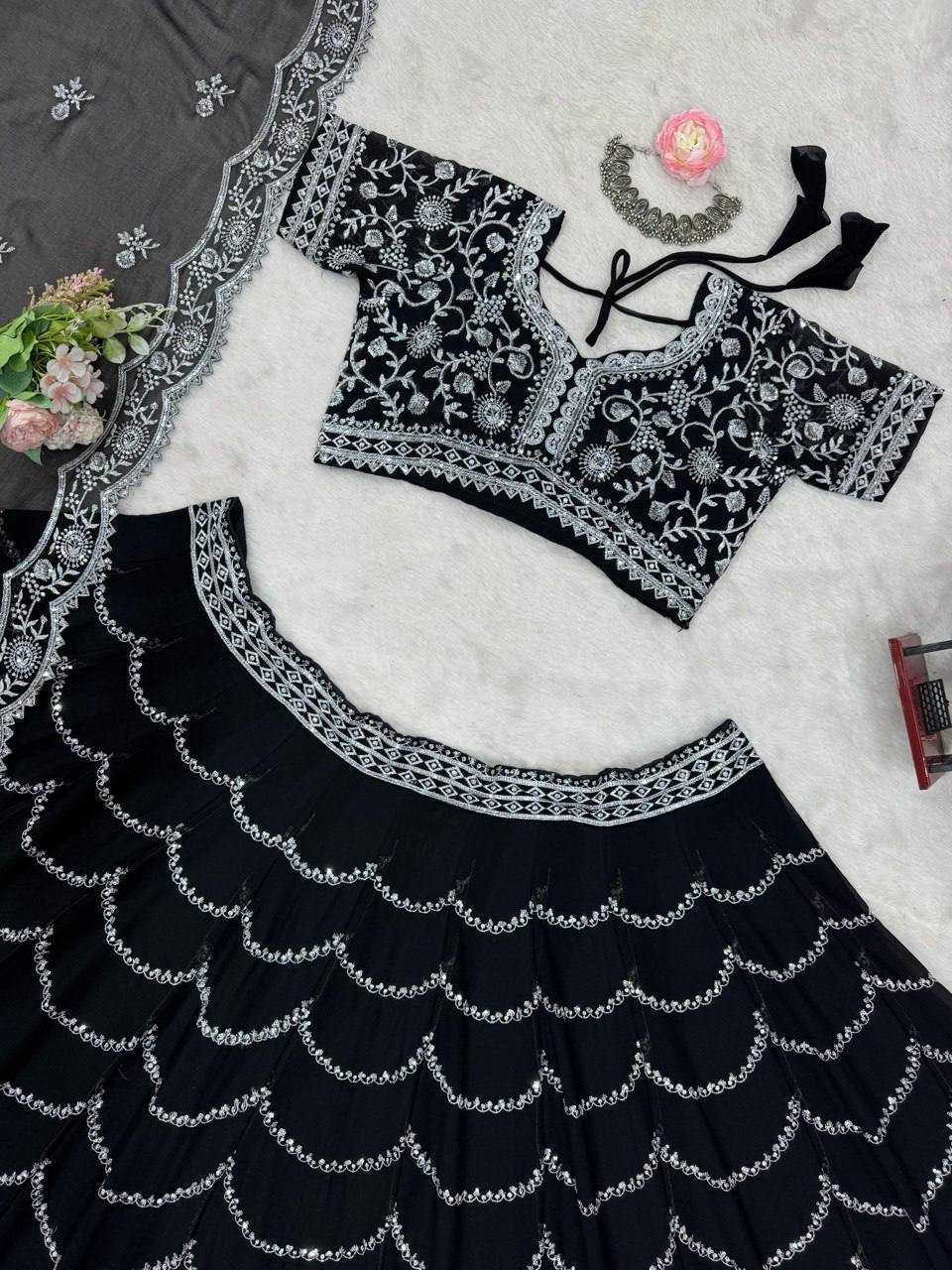 Ynf Faux Georgette RIN162 331 Lehengas Wedding Collections Festive Collections Wholesale Georgette Lehenga Sequins Lehenga Lehenga With Blouse Manufacturer