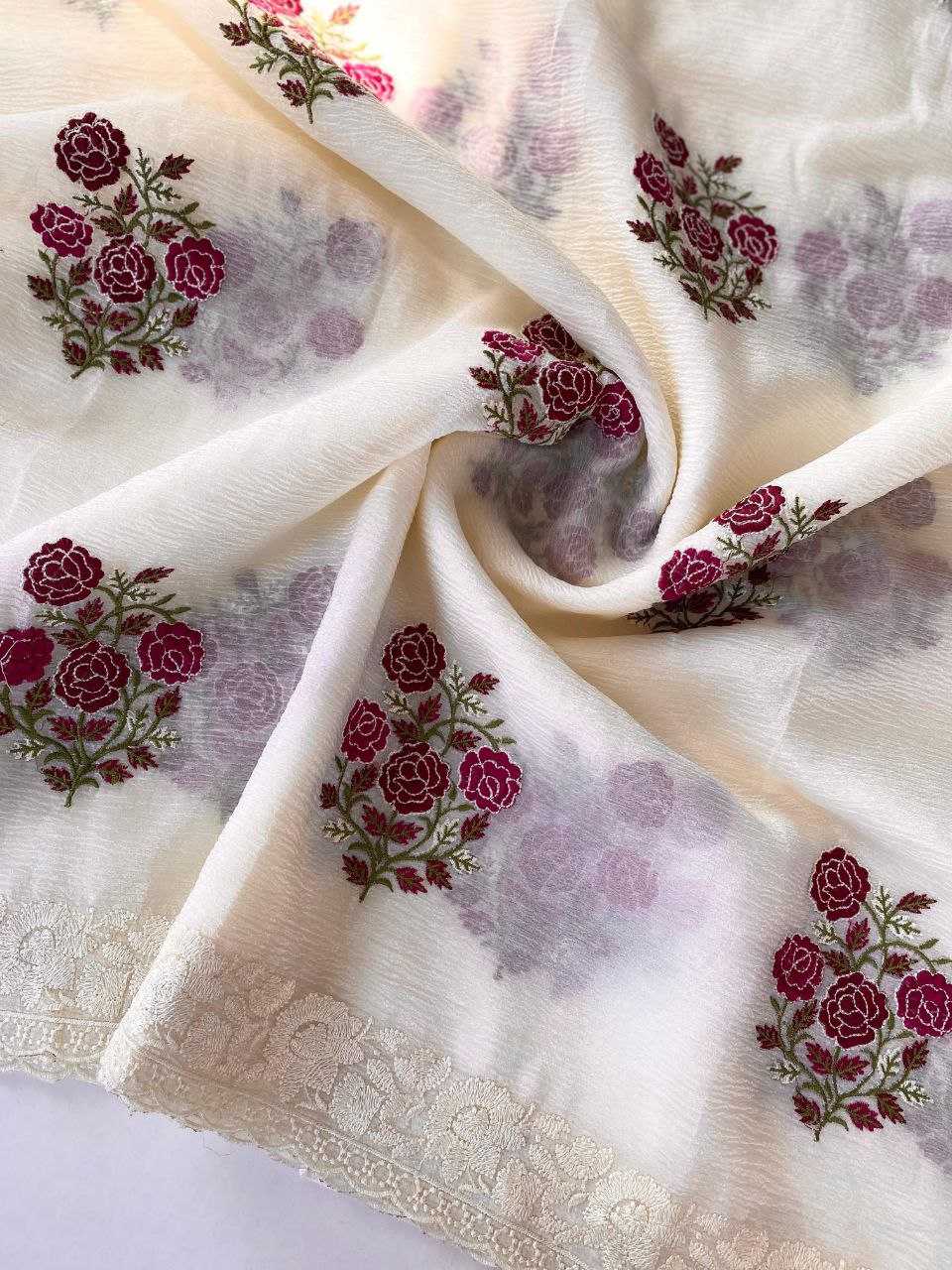 Ynf Georgette KESH487 Priority Sarees Wholesale Chiffon Sarees Embroidered Sarees Manufacturer