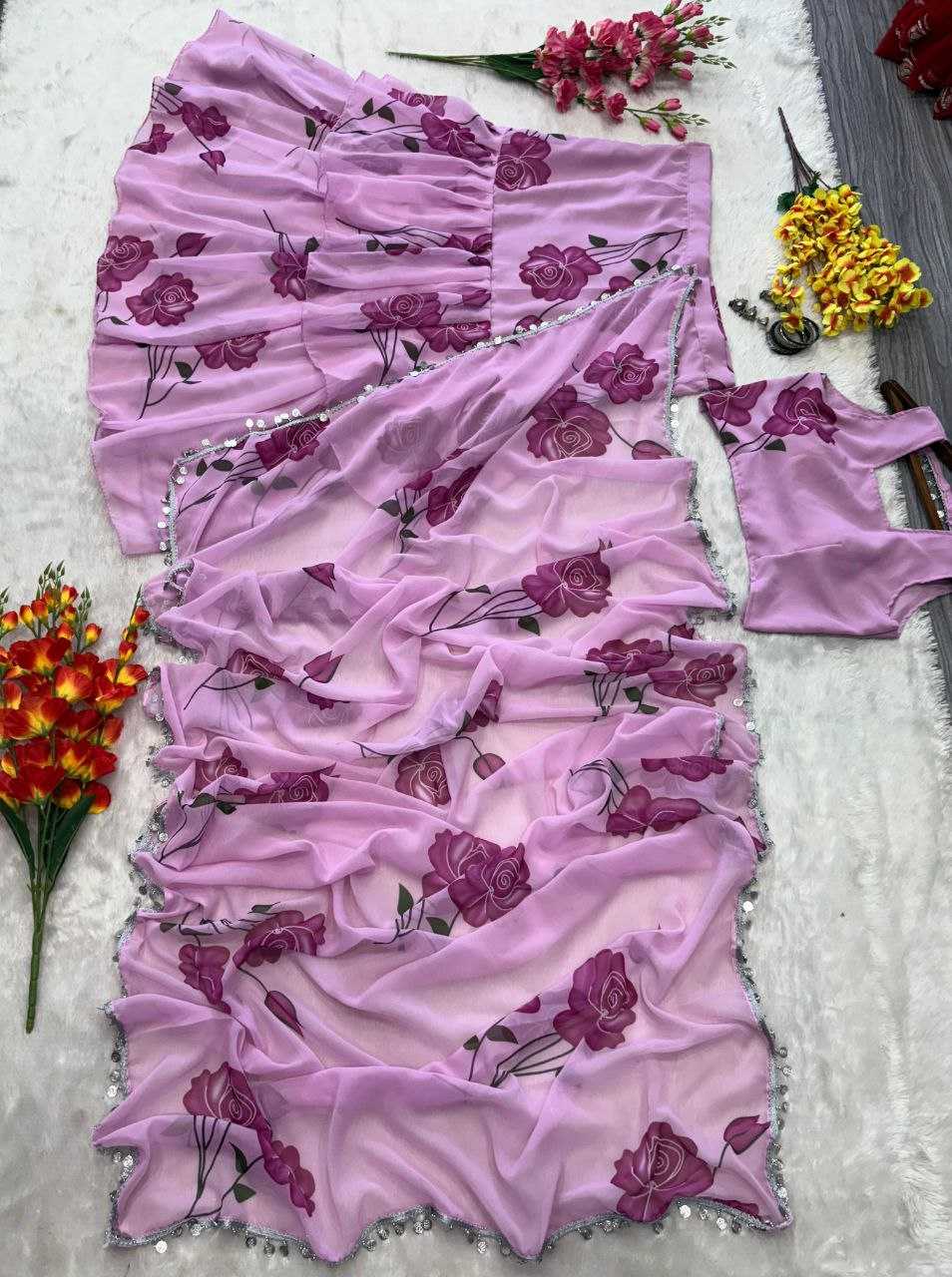 Ynf Georgette KESH508 1012 Sarees Wholesale Printed Sarees Lehenga Sarees Ruffle Sarees Manufacturer