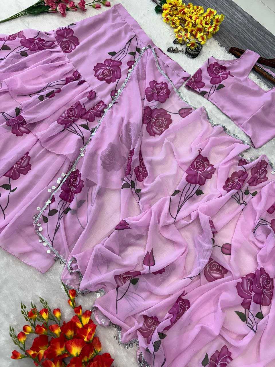 Ynf Georgette KESH508 1012 Sarees Wholesale Printed Sarees Lehenga Sarees Ruffle Sarees Manufacturer