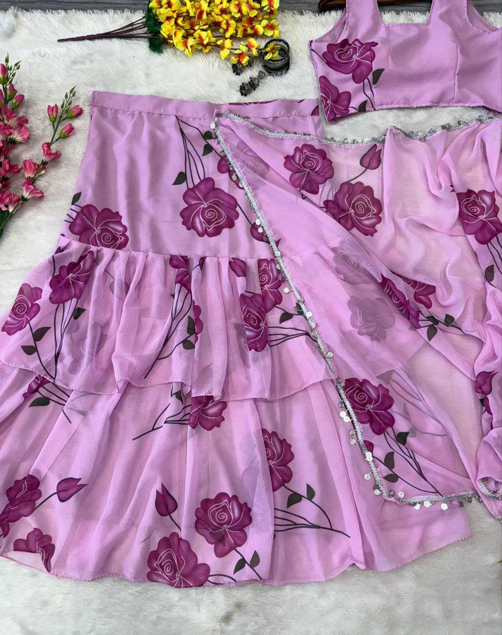 Ynf Georgette KESH508 1012 Sarees Wholesale Printed Sarees Lehenga Sarees Ruffle Sarees Manufacturer