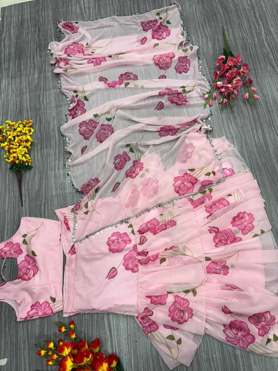 Ynf Georgette KESH508 1012 Sarees Wholesale Printed Sarees Lehenga Sarees Ruffle Sarees Manufacturer