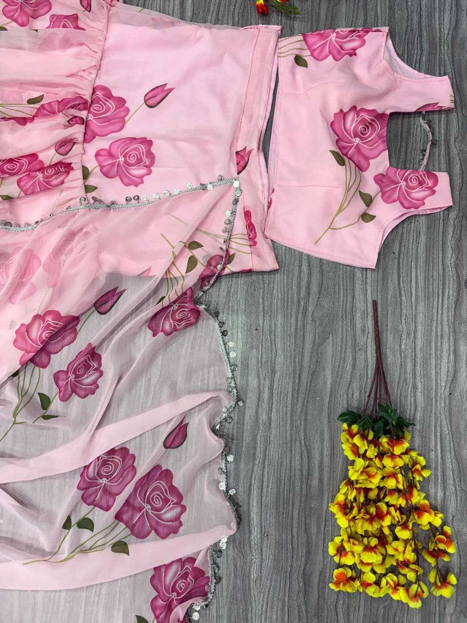Ynf Georgette KESH508 1012 Sarees Wholesale Printed Sarees Lehenga Sarees Ruffle Sarees Manufacturer