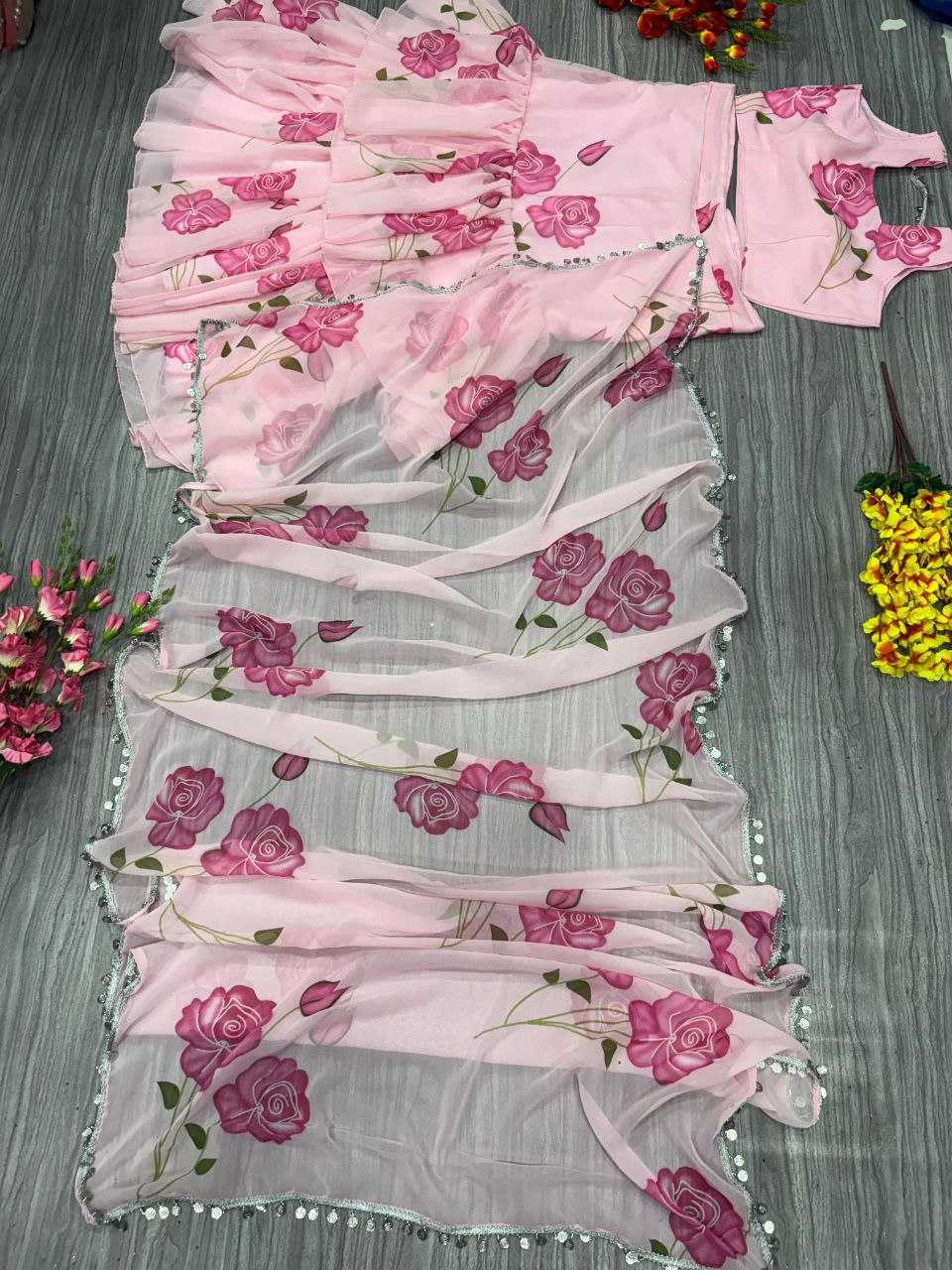Ynf Georgette KESH508 1012 Sarees Wholesale Printed Sarees Lehenga Sarees Ruffle Sarees Manufacturer