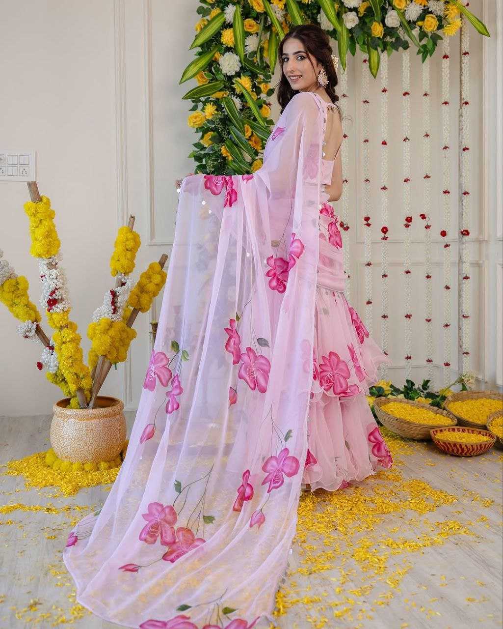 Ynf Georgette KESH508 1012 Sarees Wholesale Printed Sarees Lehenga Sarees Ruffle Sarees Manufacturer