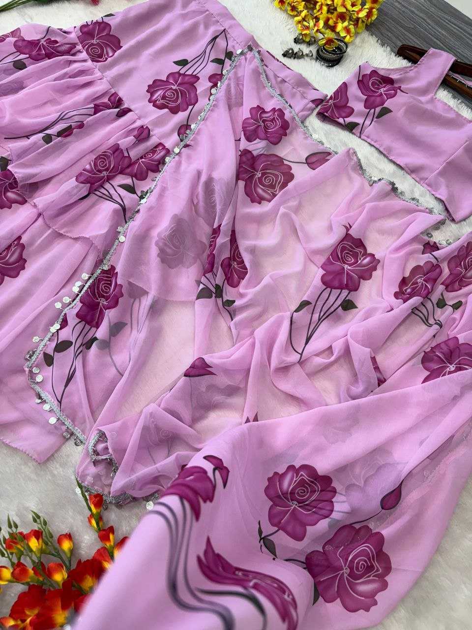 Ynf Georgette KESH508 1012 Sarees Wholesale Printed Sarees Lehenga Sarees Ruffle Sarees Manufacturer