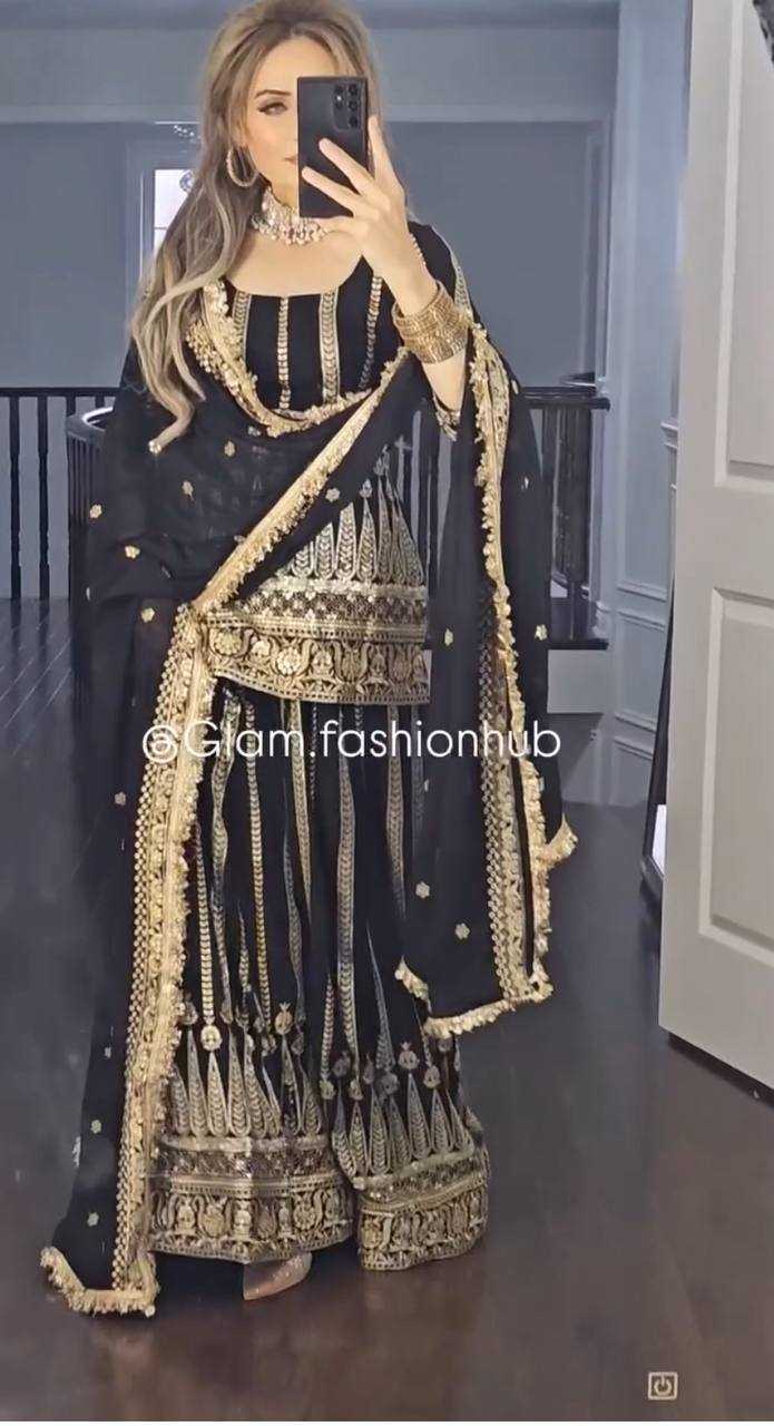 Ynf Georgette KESH523 058 Suits & Dresses Wholesale Sharara Salwar Suits Embroidery Suits Black Salwar Suit Manufacturer