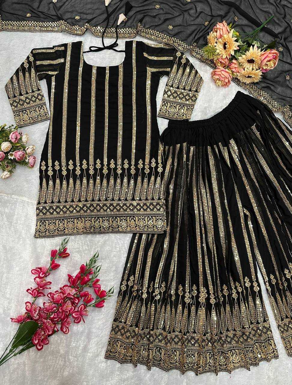 Ynf Georgette KESH523 058 Suits & Dresses Wholesale Sharara Salwar Suits Embroidery Suits Black Salwar Suit Manufacturer