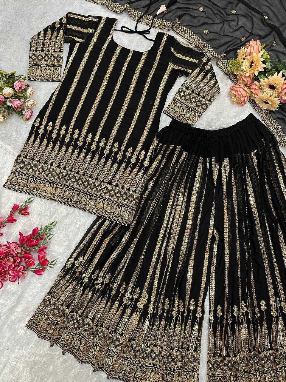 Ynf Georgette KESH523 058 Suits & Dresses Wholesale Sharara Salwar Suits Embroidery Suits Black Salwar Suit Manufacturer