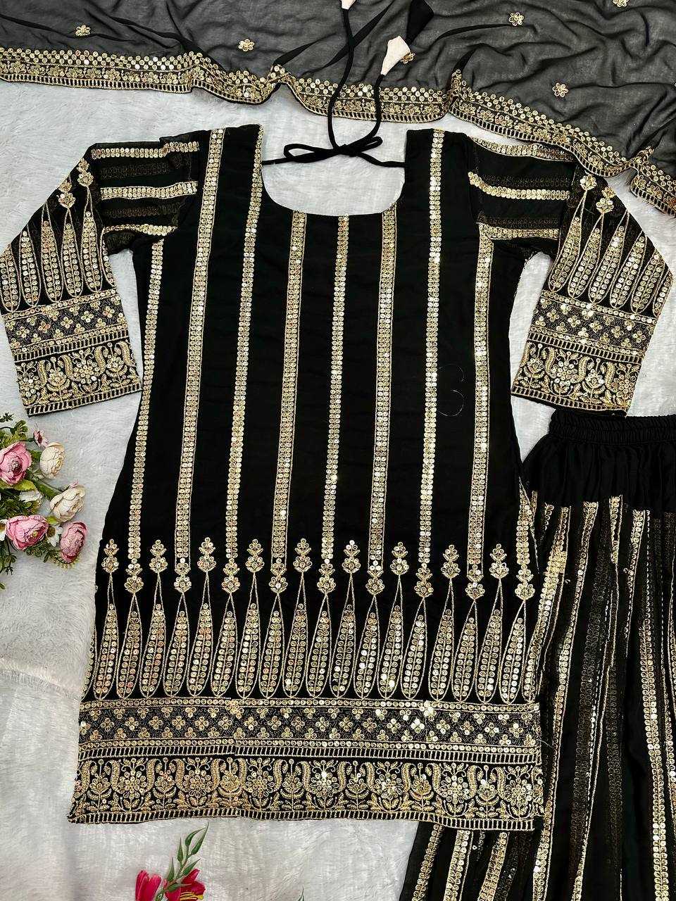 Ynf Georgette KESH523 058 Suits & Dresses Wholesale Sharara Salwar Suits Embroidery Suits Black Salwar Suit Manufacturer