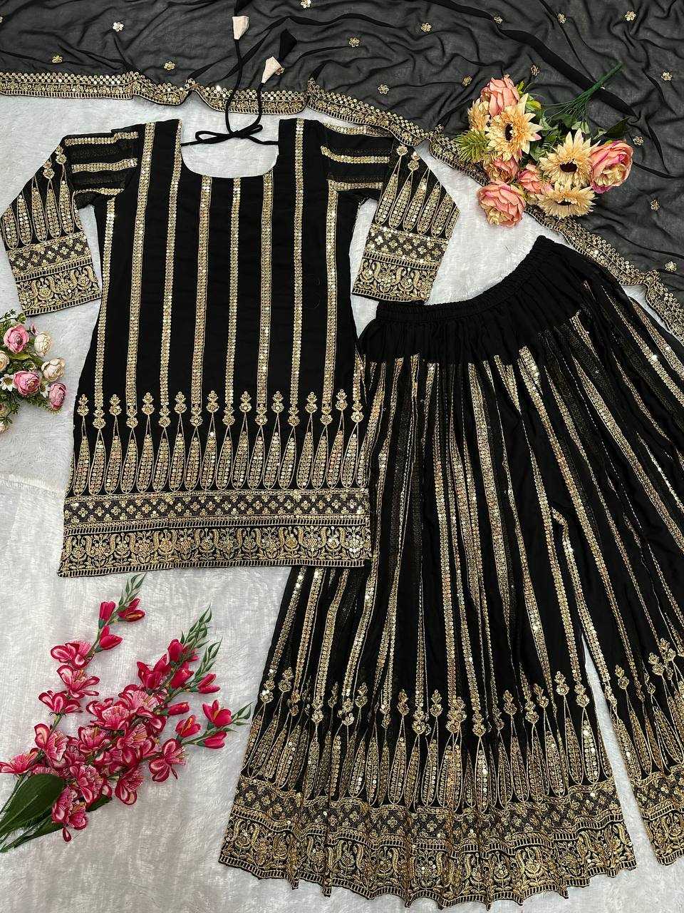 Ynf Georgette KESH523 058 Suits & Dresses Wholesale Sharara Salwar Suits Embroidery Suits Black Salwar Suit Manufacturer