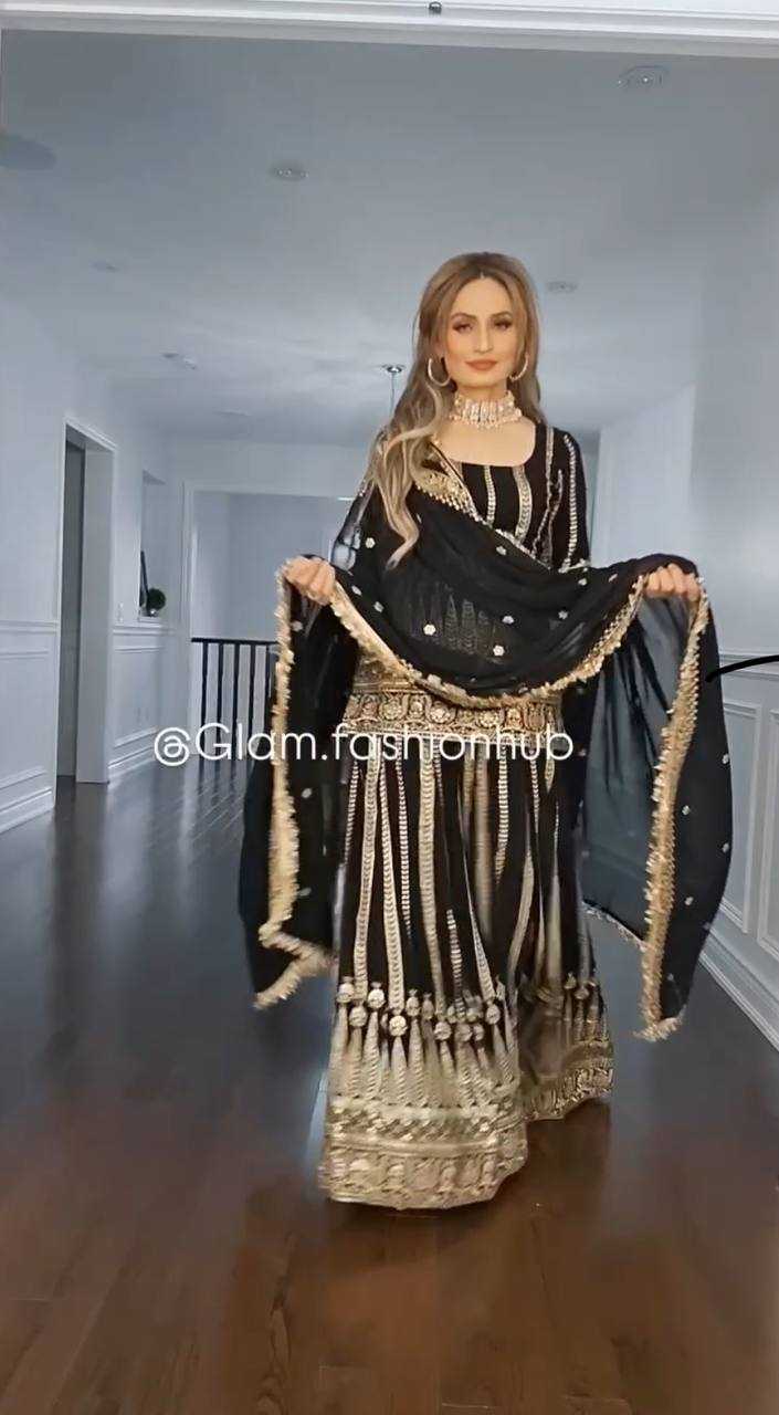 Ynf Georgette KESH523 058 Suits & Dresses Wholesale Sharara Salwar Suits Embroidery Suits Black Salwar Suit Manufacturer