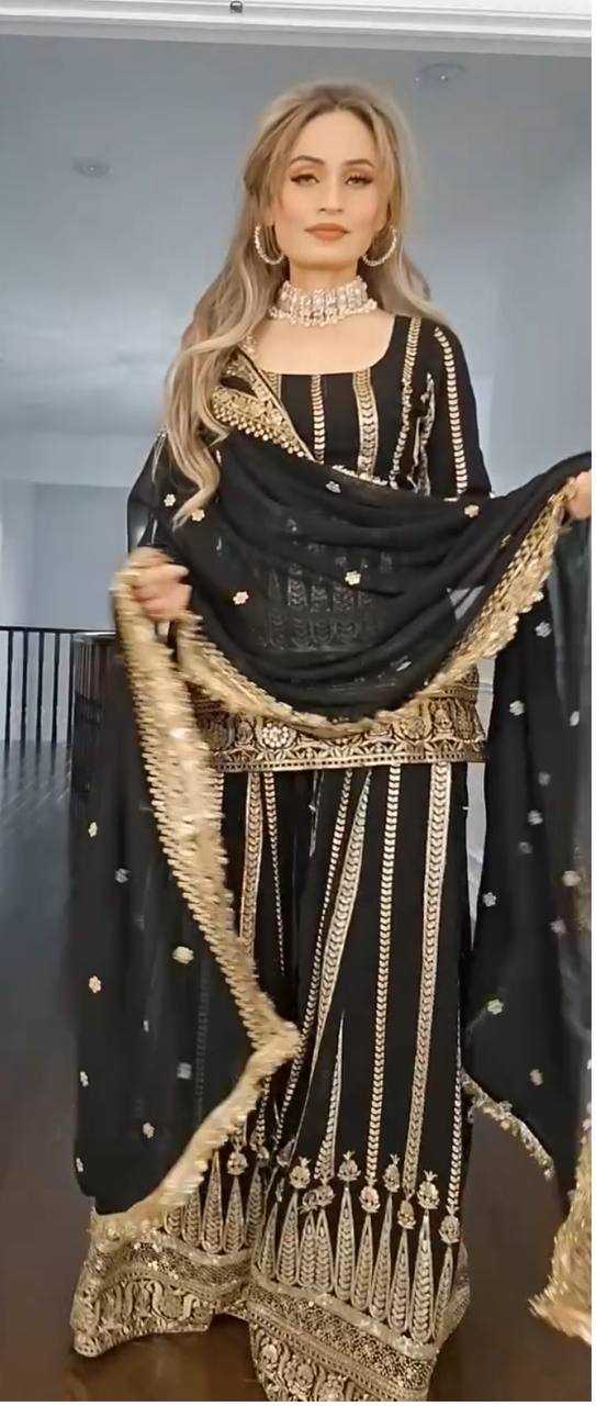 Ynf Georgette KESH523 058 Suits & Dresses Wholesale Sharara Salwar Suits Embroidery Suits Black Salwar Suit Manufacturer