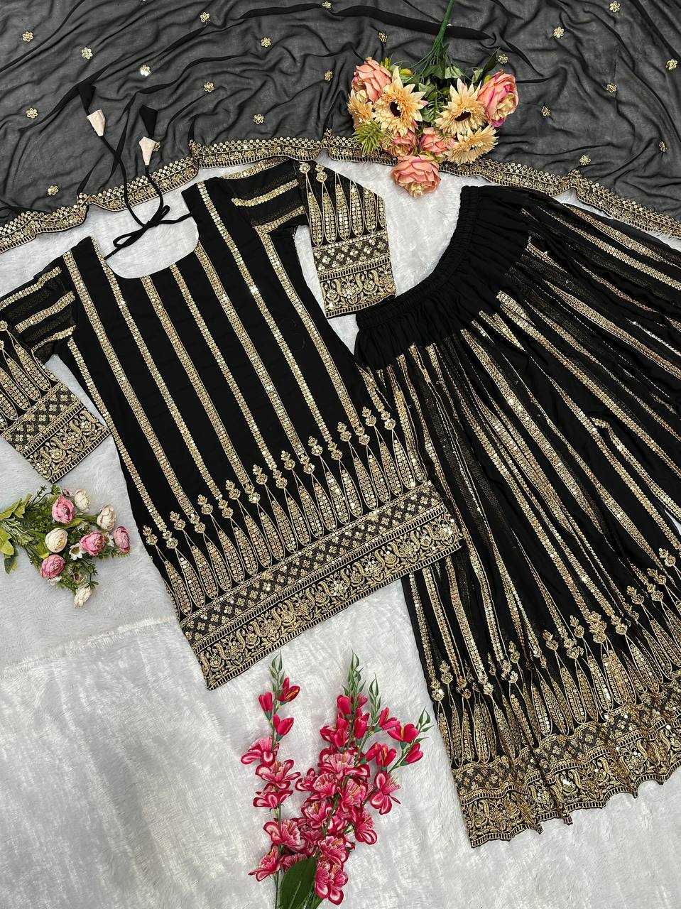 Ynf Georgette KESH523 058 Suits & Dresses Wholesale Sharara Salwar Suits Embroidery Suits Black Salwar Suit Manufacturer
