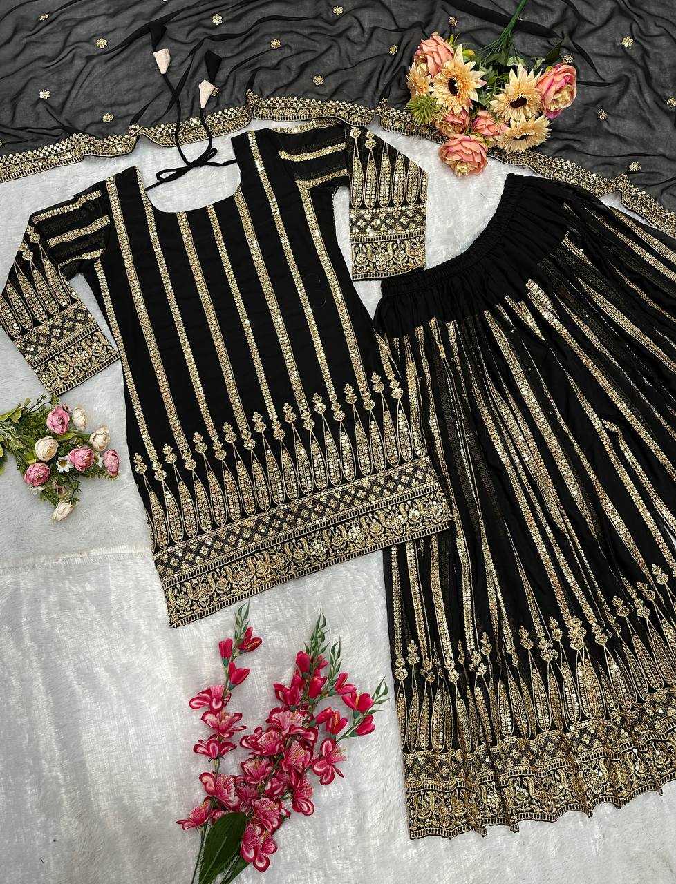 Ynf Georgette KESH523 058 Suits & Dresses Wholesale Sharara Salwar Suits Embroidery Suits Black Salwar Suit Manufacturer