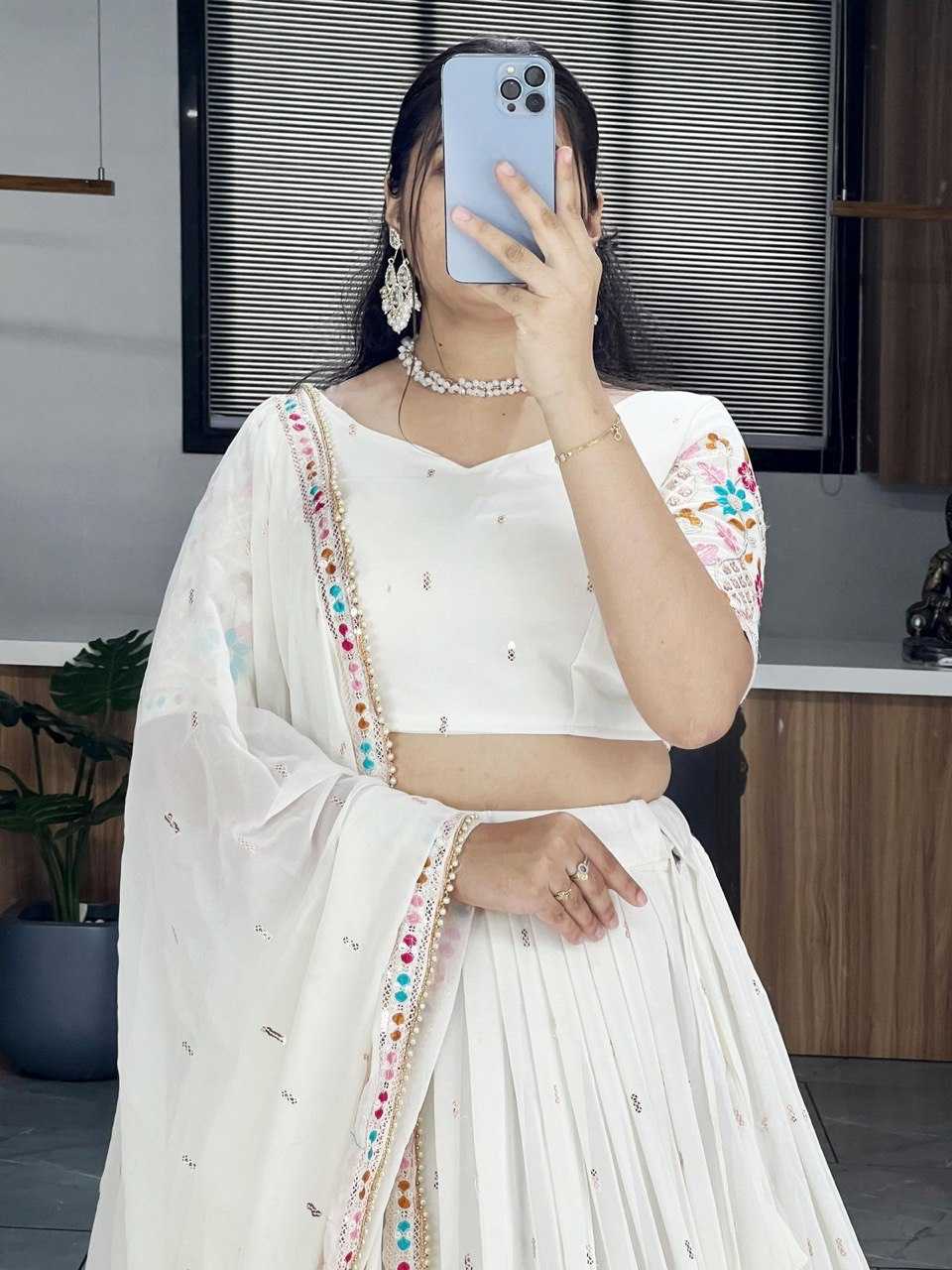 Ynf Georgette RIN119 7135 Lehengas Wholesale Embroidered Lehenga White Lehenga Manufacturer