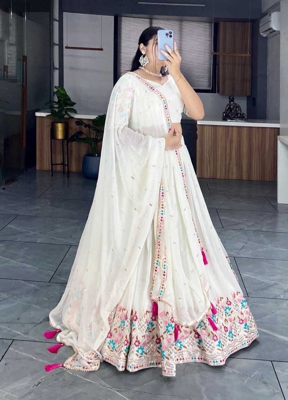 Ynf Georgette RIN119 7135 Lehengas Wholesale Embroidered Lehenga White Lehenga Manufacturer