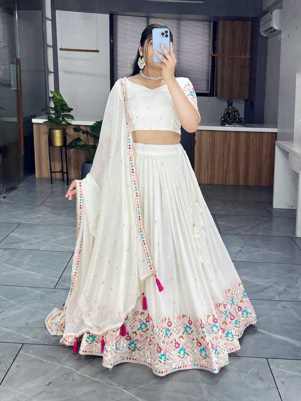 Ynf Georgette RIN119 7135 Lehengas Wholesale Embroidered Lehenga White Lehenga Manufacturer