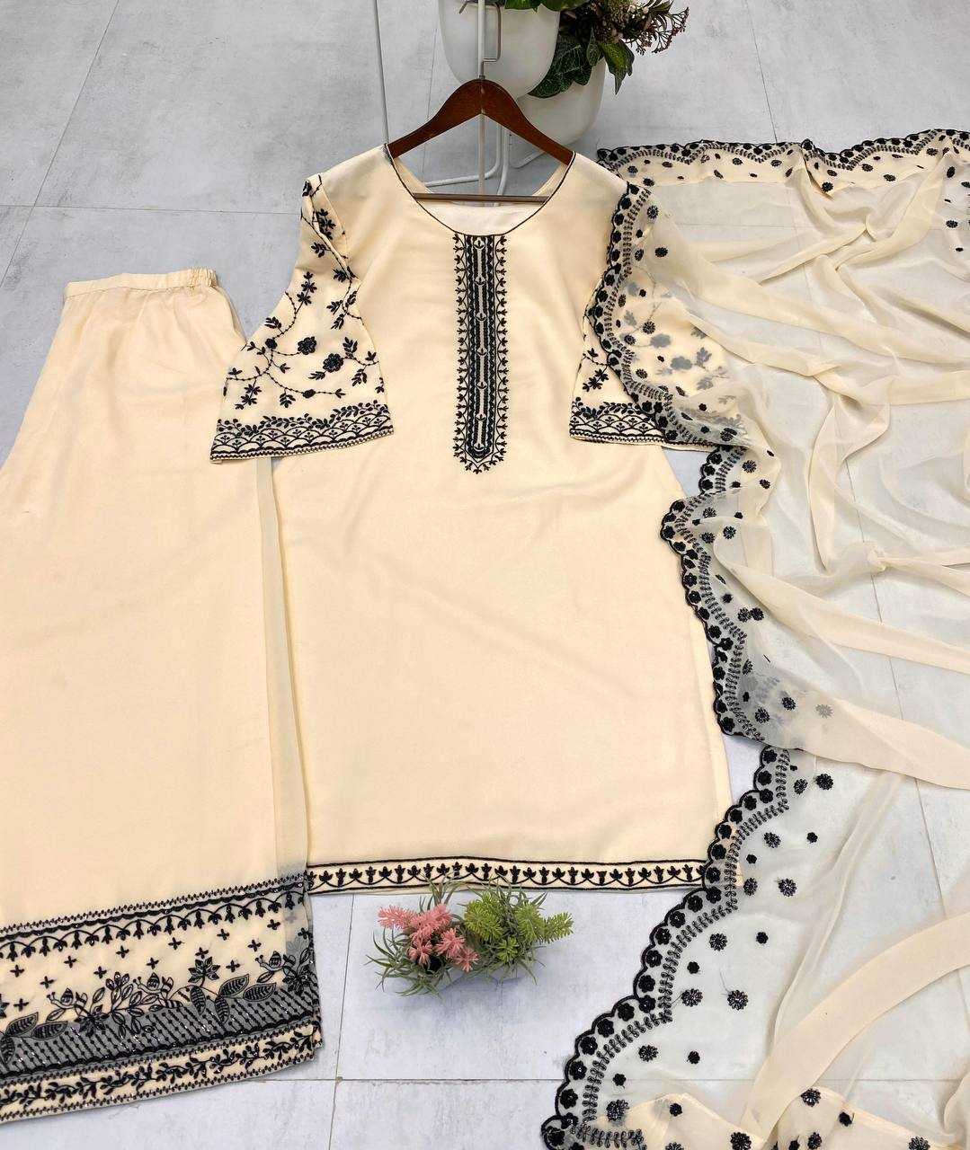 Ynf Georgette RIN141 1973 Suits & Dresses Wholesale Embroidery Suits Palazzo Suit Manufacturer