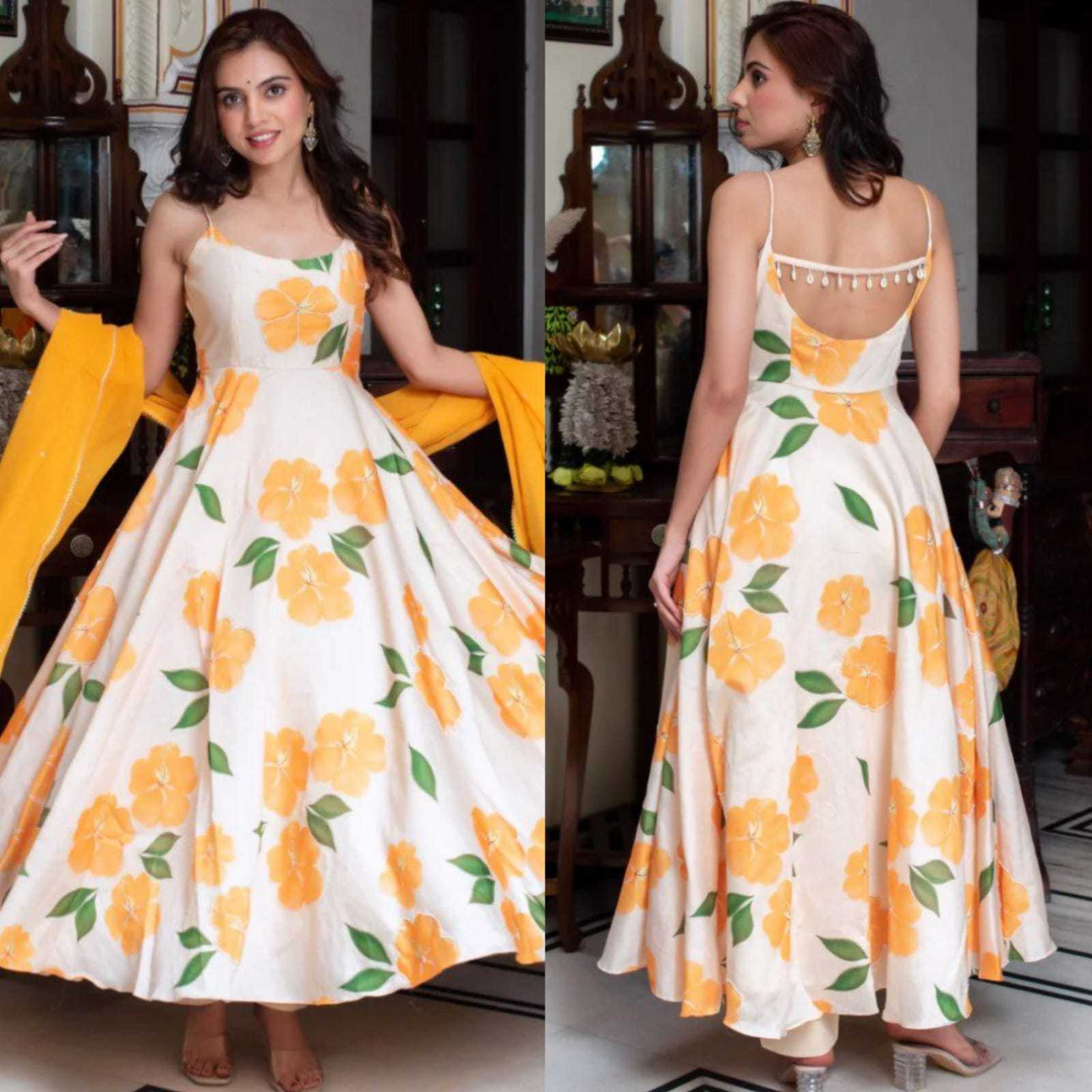 Ynf Georgette RIN157 206 Gowns Festive Collections Plus Size Collections Wholesale Georgette Gown White Gown Onam Collections Manufacturer