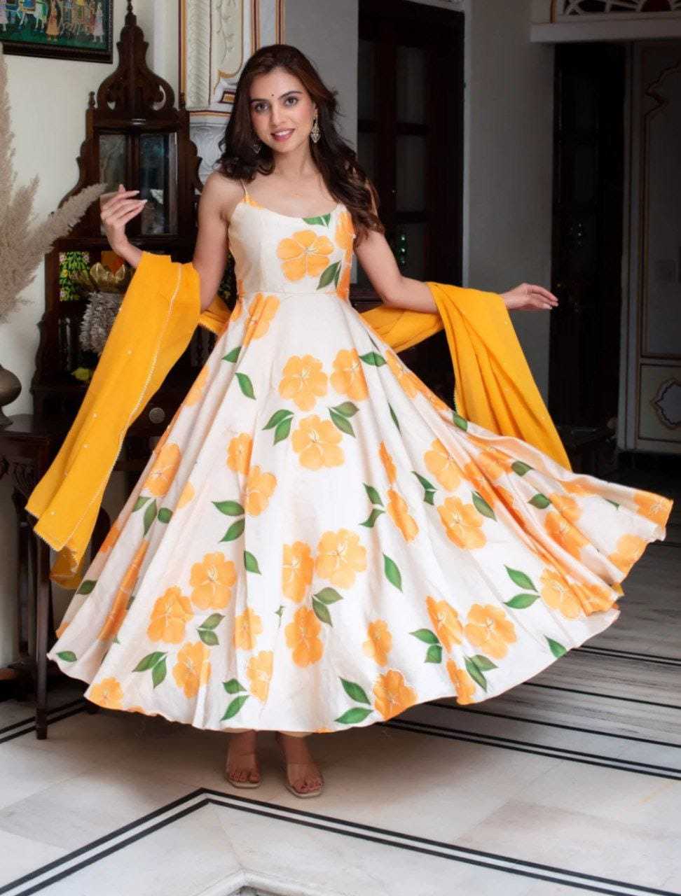 Ynf Georgette RIN157 206 Gowns Festive Collections Plus Size Collections Wholesale Georgette Gown White Gown Onam Collections Manufacturer