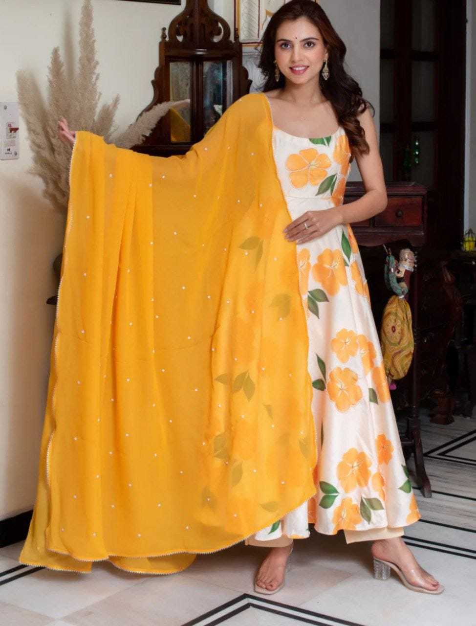 Ynf Georgette RIN157 206 Gowns Festive Collections Plus Size Collections Wholesale Georgette Gown White Gown Onam Collections Manufacturer