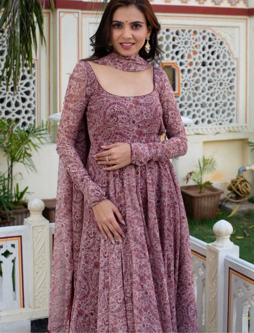 Ynf Georgette RIN157 208 Gowns Plus Size Collections Wholesale Printed Gowns Party Gowns Georgette Gown Manufacturer