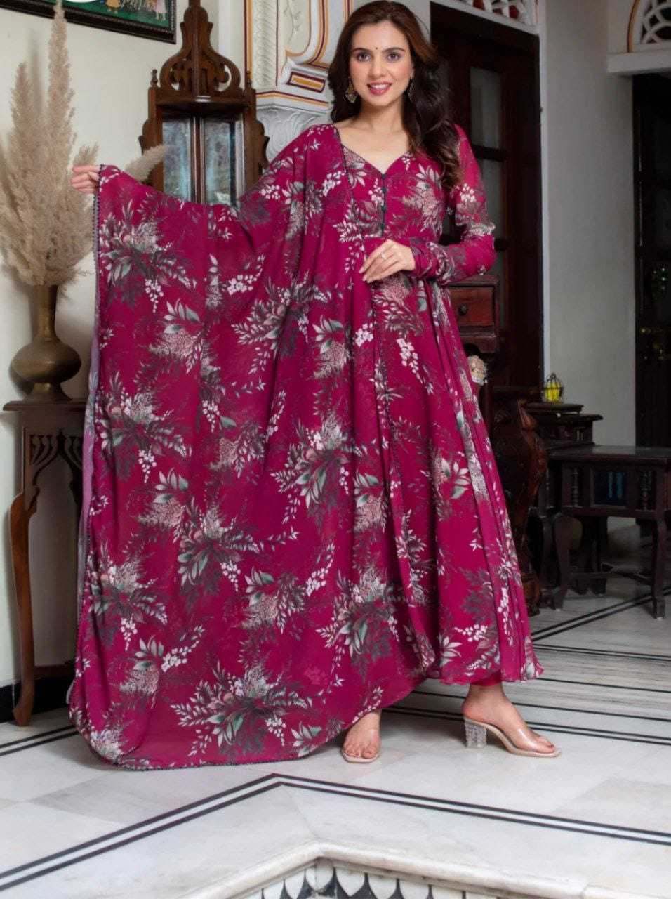 Ynf Georgette RIN157 209 Gowns Plus Size Collections Wholesale Printed Gowns Georgette Gown Designer Gowns Manufacturer