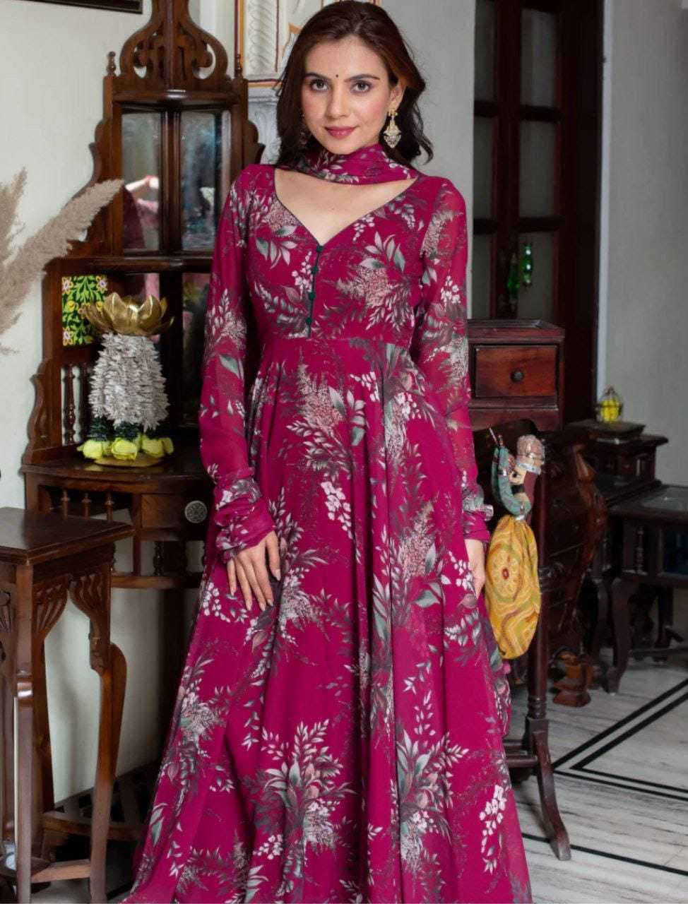 Ynf Georgette RIN157 209 Gowns Plus Size Collections Wholesale Printed Gowns Georgette Gown Designer Gowns Manufacturer