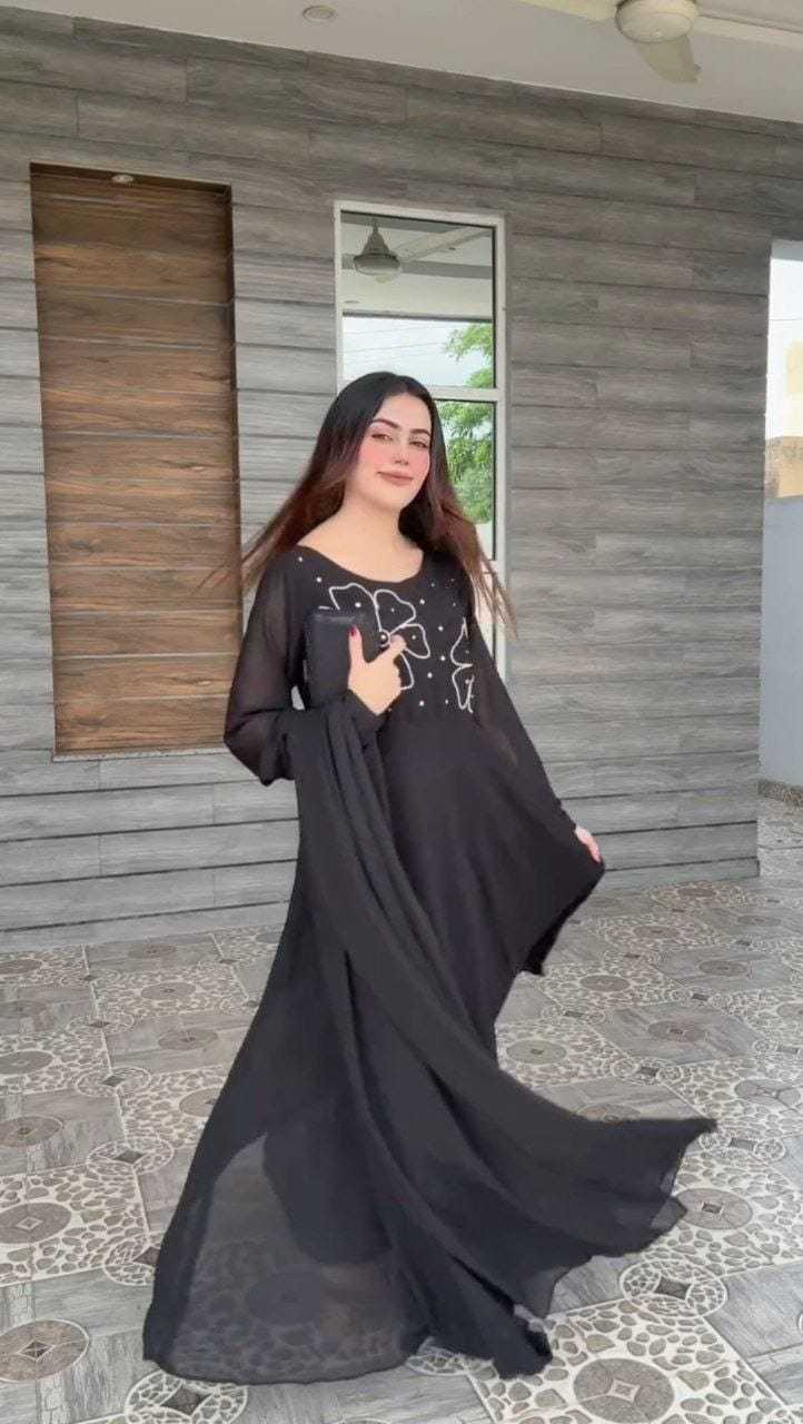 Ynf Georgette RIN157 2133 Gowns Plus Size Collections Wholesale Georgette Gown Designer Gowns Black Gown Manufacturer